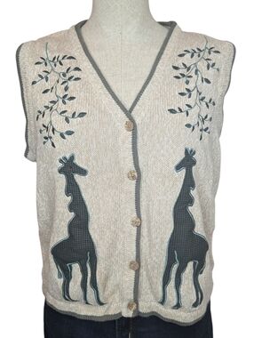 Vintage Y2K Christopher & Banks Giraffe Sweater Vest Cottagecore S